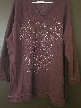 CJ Banks Studded V-Neck Tunic Sweater in Plum